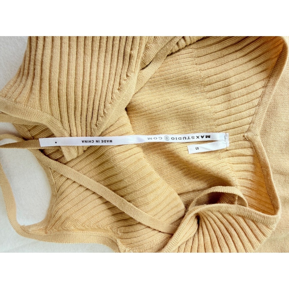 Max Studio Camisole Women S Tan Silk Cashmere Ribbed Cross Back Tank - Picture 6 of 8